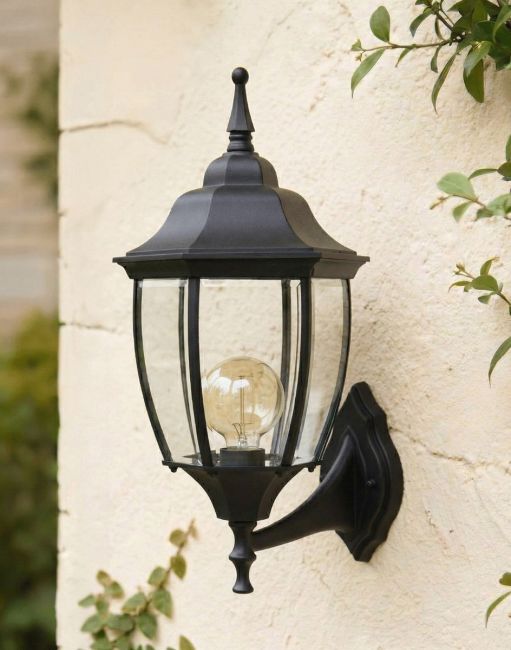Traditional Black "Hexagonal" Victorian Top-Fix Wall Lantern - 36cm x 25cm