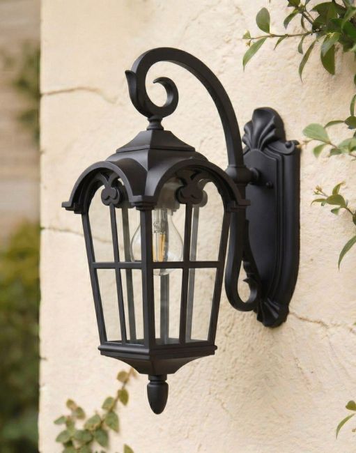 Digital Illustration of the Bronze Version of the Traditional "Giovanna" Top Fix Outdoor Wall Lantern Mounted on a White Coloured Garden Wall 