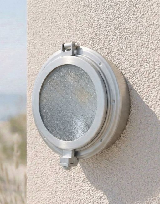 Digital Illustration of the Classic Bulk Head Style Wall Mounted Light on a Textured White Garden Wall