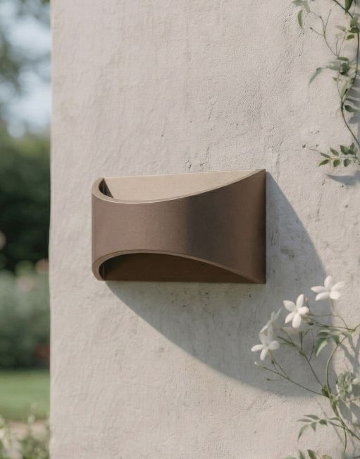 Digital Illustration of the Contemporary Up & Down Wall Light Mounted on a White Coloured Garden Wall