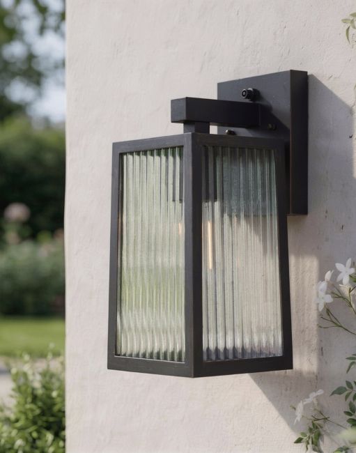 Digital Illustration of the Copper Version of the Davenport Ribbed Glass Wall Light Mounted on a White Building External Wall Digital Illustration of the Copper Version of the Davenport Ribbed Glass Wall Light Mounted on a White Building External Wall