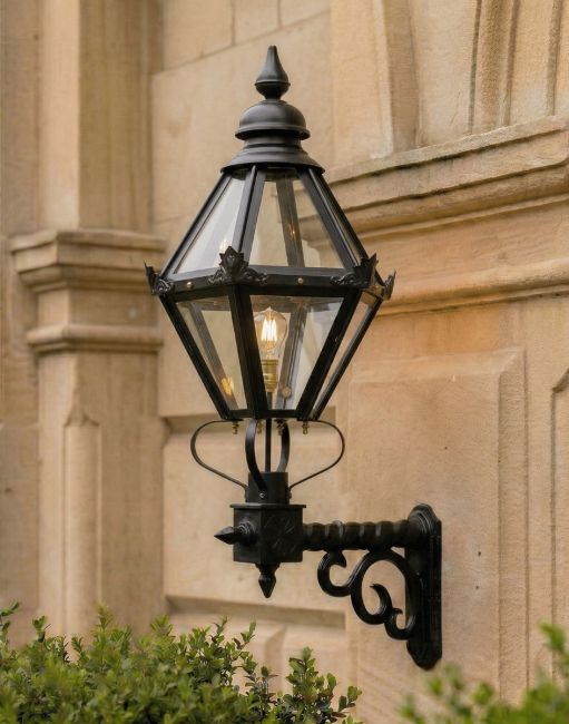 Digital Illustration of the Craven Lantern and Royale Bracket Mounted on a Grand Sandstone Building Entrance