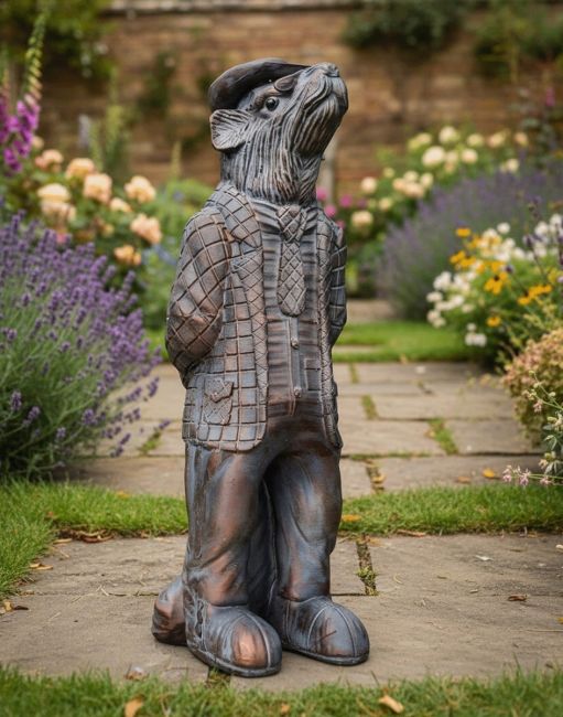 Digital Illustration of the Large Version of the "The Hearthland Squire’ Resin Badger Garden Sculpture on a Stone Garden Path