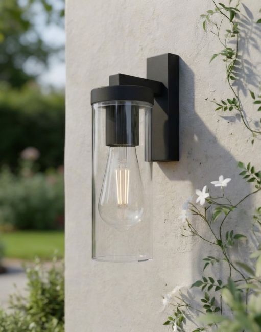 Digital Illustration of the Modern Cylindrical Wall Light Mounted on a White Building Digital Illustration of the Modern Cylindrical Wall Light Mounted on a White Building