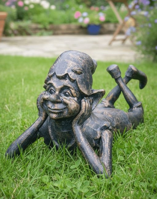 Digital illustration of "Reverie" the Pixie Cast Aluminium Garden Sculpture - Verdigris