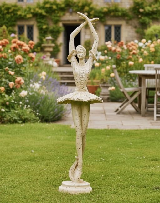 Rustic Cream Cast Iron Ballet Dancer in Pirouette Position Garden Sculpture Rustic Cream Cast Iron Ballet Dancer in Pirouette Position Garden Sculpture