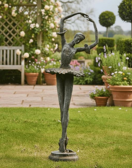 Rustic Grey Cast Iron Ballet Dancer Garden Sculpture Rustic Grey Cast Iron Ballet Dancer Garden Sculpture