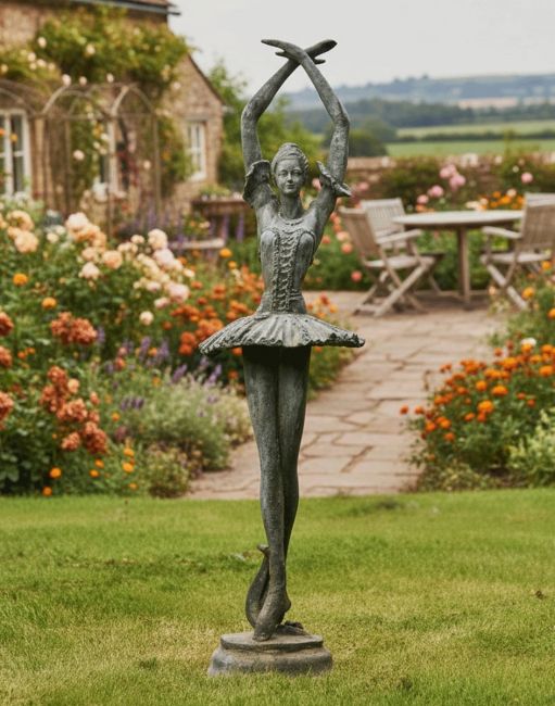 Digital Illustration of the Rustic Grey Cast Iron Ballet Dancer in Pirouette Position Garden Sculpture in Front of a Farm Cottage with Fields Digital Illustration of the Rustic Grey Cast Iron Ballet Dancer in Pirouette Position Garden Sculpture in Front of a Farm Cottage with Fields