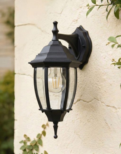 Traditional Black "Clear Skies" Aluminium Victorian Top Fix Wall Lantern