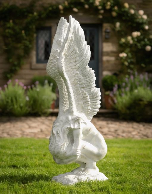 Digital Illustration of the "Solitude’ Angel Garden Sculpture in Cast Aluminium Positioned as a Focal Point on a Garden Lawn Digital Illustration of the "Solitude’ Angel Garden Sculpture in Cast Aluminium Positioned as a Focal Point on a Garden Lawn