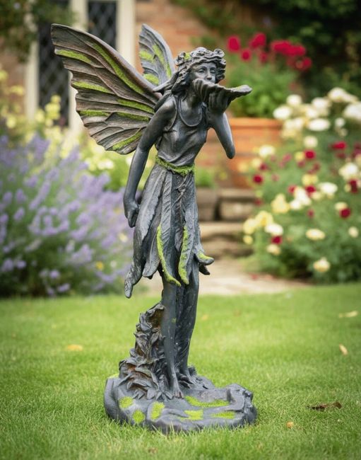 Digital Illustration of the "Sylvia" The Resin Fairy Garden Sculpture Positioned in Front of a Traditonal Country Cottage Digital Illustration of the "Sylvia" The Resin Fairy Garden Sculpture Positioned in Front of a Traditonal Country Cottage