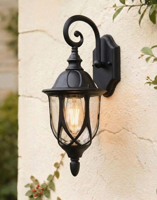 Traditional Black "Hexagonal" Victorian Top-Fix Wall Lantern - 36cm x 25cm Traditional Black "Hexagonal" Victorian Top-Fix Wall Lantern - 36cm x 25cm