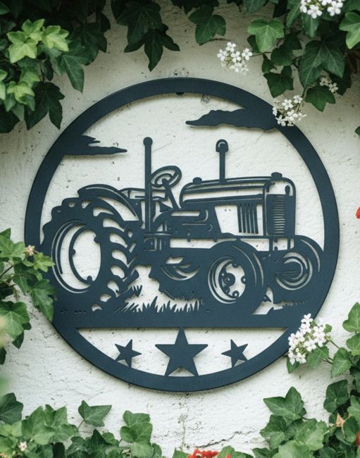 Vintage Fender Tractor Silhouette Garden Wall Art mounted on brick wall Vintage Fender Tractor Silhouette Garden Wall Art mounted on brick wall