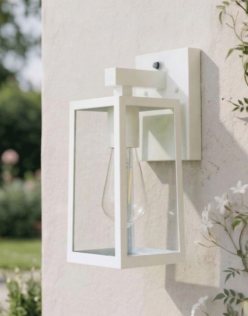 White Wall Light in Situ on a Brick House