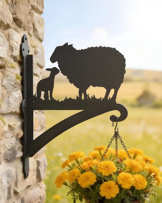 Digital Illustration of the Sheep Iron Hanging Basket Bracket Mounted on a Farm Cottage