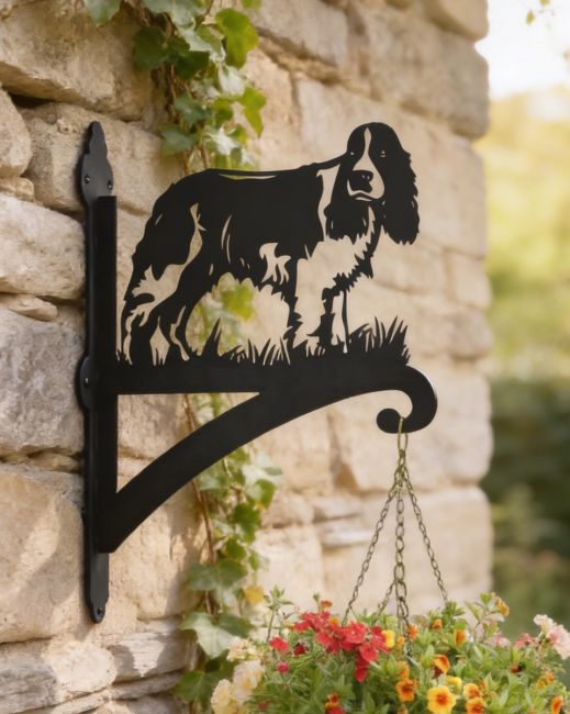 Digital Illustration of the English Springer Spaniel Iron Hanging Basket Bracket Mounted on a Brick Wall