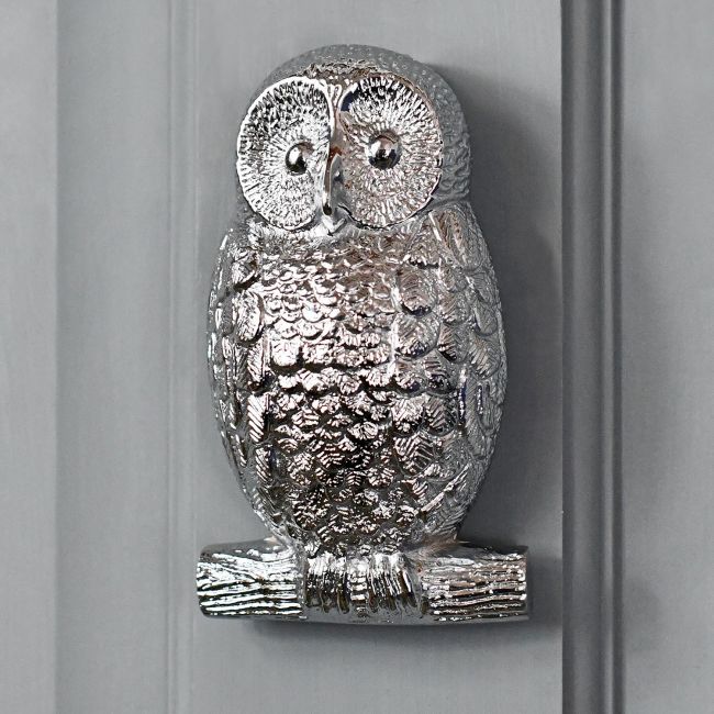 Bright Chrome Owl Door Knocker