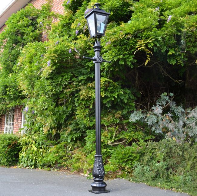 Black 3.25m Dorchester Lamp Post & Lantern Set in Situ in Front of a House Black 3.25m Dorchester Lamp Post & Lantern Set in Situ in Front of a House