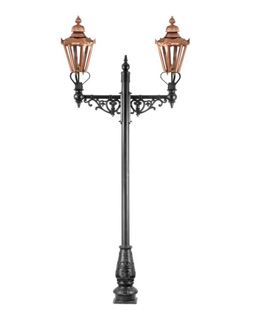 Double Headed Black Steel Hexagonal Lamp Post Double Headed Black Steel Hexagonal Lamp Post