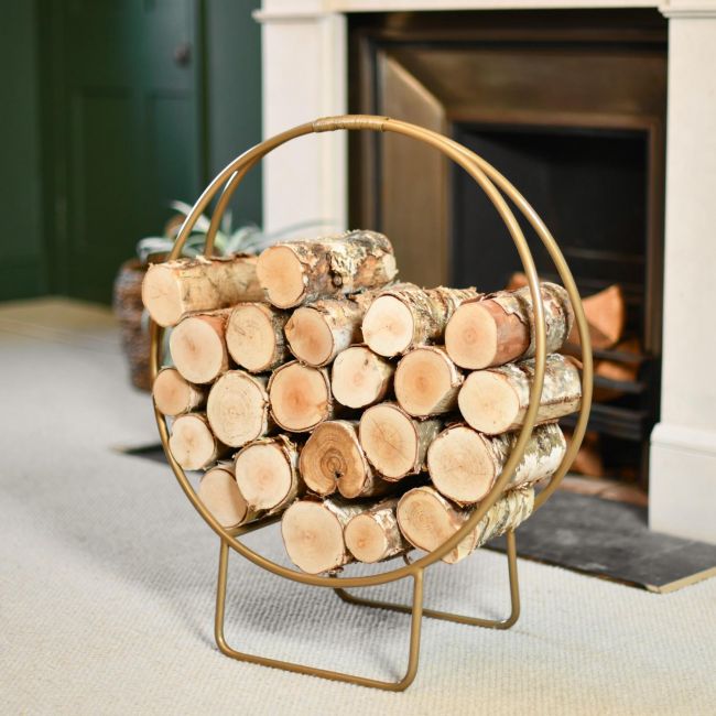 Gold Finish Log Holder in Situ by the Fire Gold Finish Log Holder in Situ by the Fire