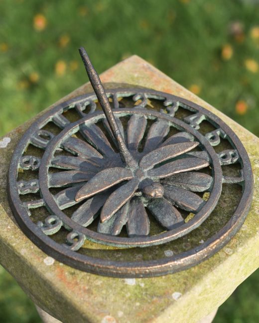 Aged Iron Verdigris Dragonfly Sundial In Situ 