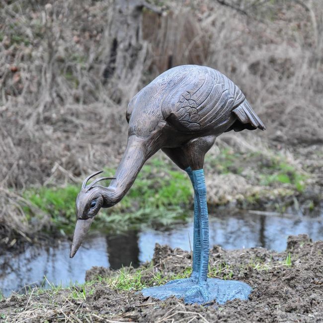 Verdigris Finish Crane Garden Sculpture  Verdigris Finish Crane Garden Sculpture
