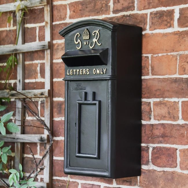 Black & Gold "Goldney" King George Curved Roof Post Box Black & Gold "Goldney" King George Curved Roof Post Box