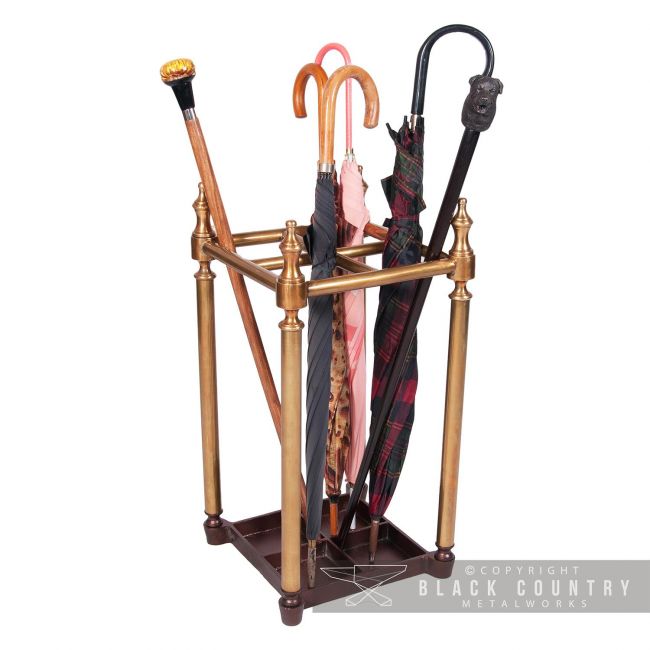 Antique Brass Period Umbrella and Walking Stick Stand in Situ