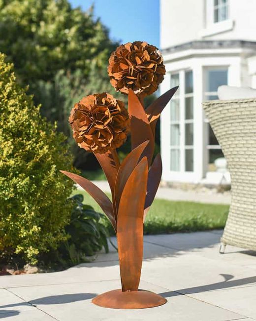 Dual Flower Rustic Garden Sculpture
