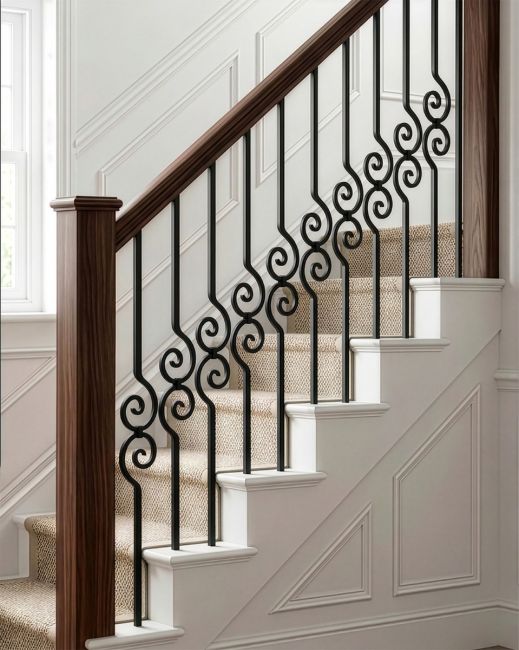 Dual Spiral Steel Stair Spindle - Spindle ONLY - No Brackets digital illustration