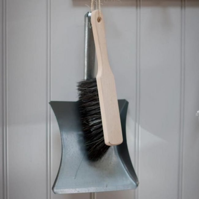 Household Steel & Wood Dustpan with Brush