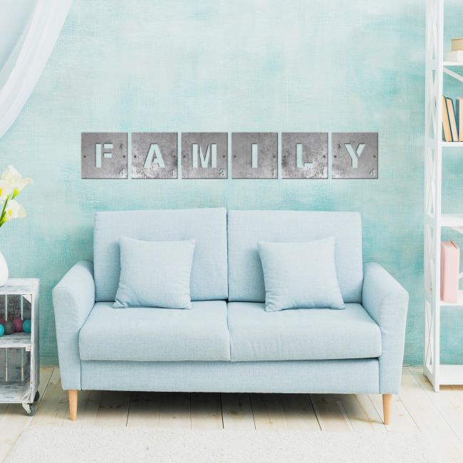 "FAMILY" Scrabble Square Letters in the Living Room "FAMILY" Scrabble Square Letters in the Living Room