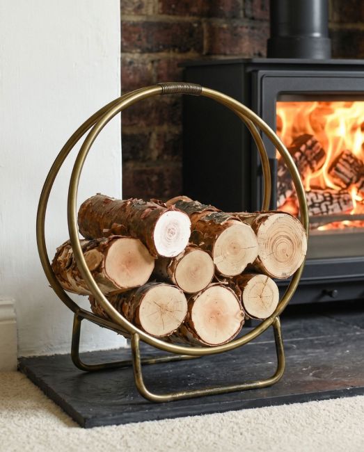 Antique Brass Contemporary Circular Log Rack & Holder With Handle - 45cm Antique Brass Contemporary Circular Log Rack & Holder With Handle - 45cm