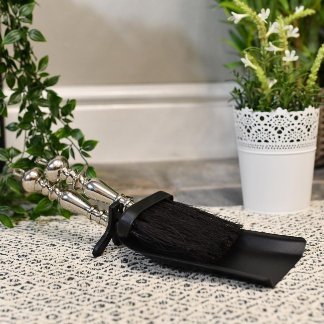 "Regency" Black & Polished Nickel Pan and Brush Set "Regency" Black & Polished Nickel Pan and Brush Set