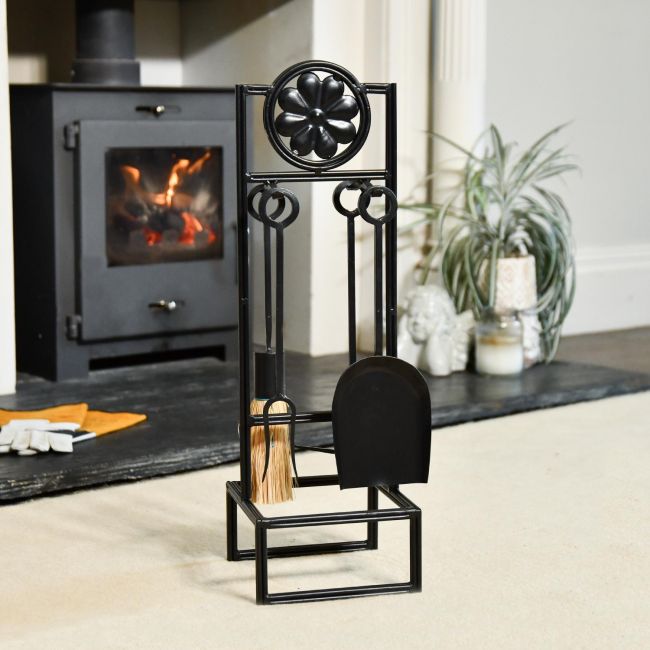 Black Deluxe Iron Companion Set in Living Room Black Deluxe Iron Companion Set in Living Room
