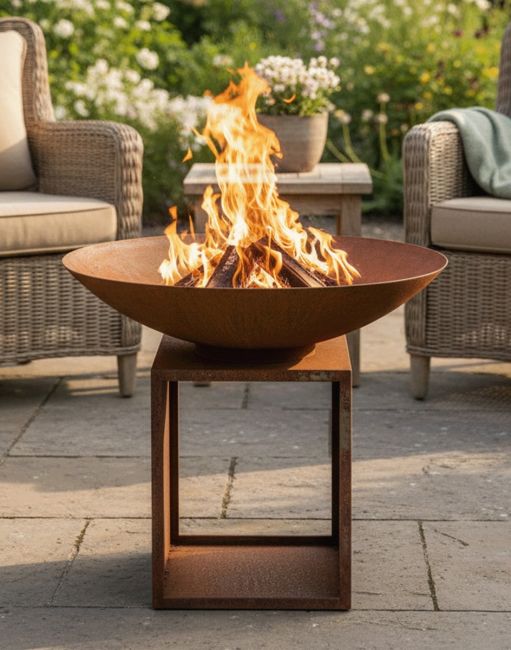 Rustic "Fury" Fire Pit & Wood Store 