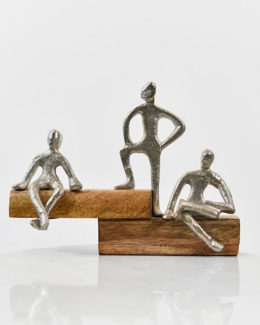 "Fireside" Cast Aluminium & Mango Wood Sculpture - Silver "Fireside" Cast Aluminium & Mango Wood Sculpture - Silver