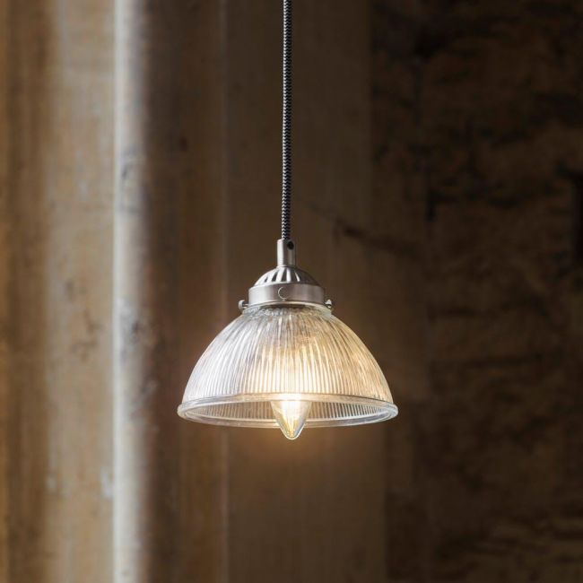 Fluted Satin Nickel Pendant Hanging Light in Situ Fluted Satin Nickel Pendant Hanging Light in Situ
