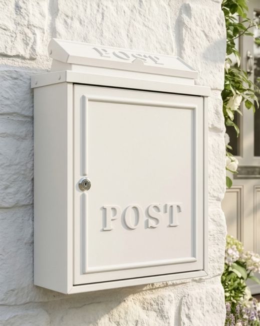 French Cream "Oxford" Wall Mounted Post Box with Lock digital illustration