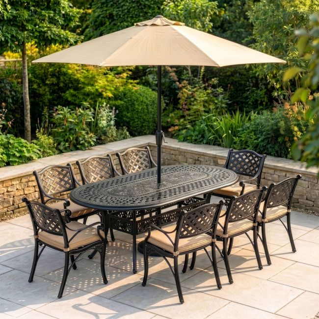 The "Montacute Grand" Outdoor Dining Set - Antique Black Digital Illustration