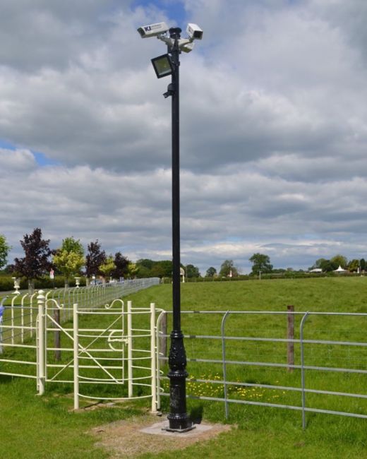 CCTV Column and Camera Bracket in Victorian Finish with mounted cctv cameras