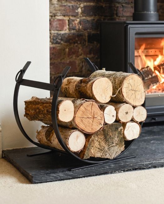 Black Blacksmith Curved Log Rack In Situ Black Blacksmith Curved Log Rack In Situ