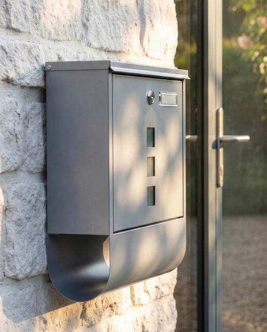 Galvanised Steel Silver Wall Mounted Post Box with Lock & Newspaper Holder digital illustration