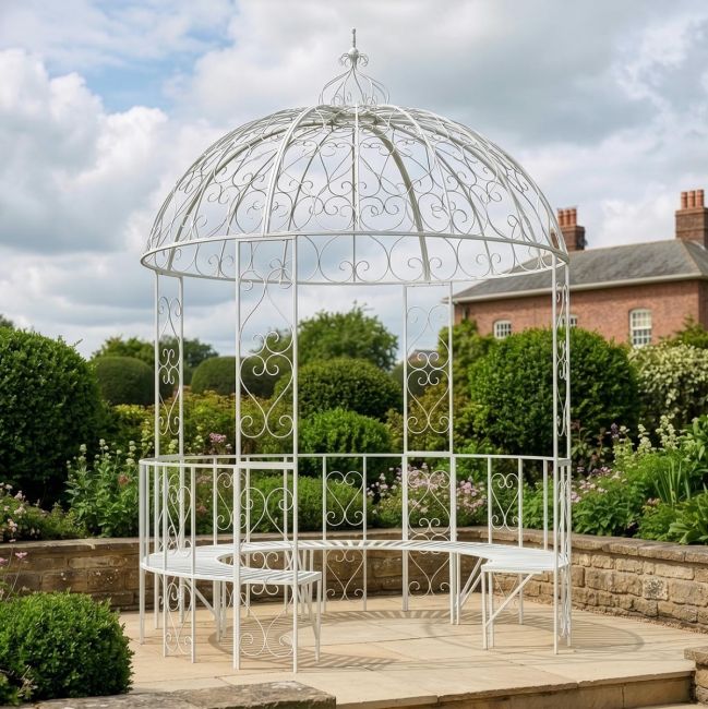 "Kensington" Domed Wrought Iron Gazebo - Vintage Cream