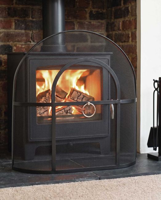 Classic Black Arched Fire Guard with Circular Handle Classic Black Arched Fire Guard with Circular Handle