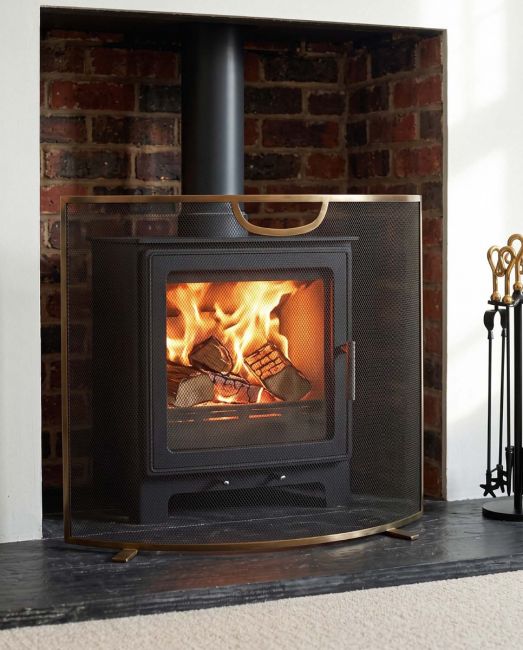 Modern Chrome "Kirby" Curved Fire Screen Main Modern Chrome "Kirby" Curved Fire Screen Main