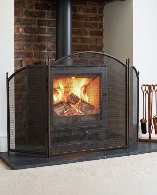 "Hampden" Rustic Brown Iron Fire Guard in Situ "Hampden" Rustic Brown Iron Fire Guard in Situ