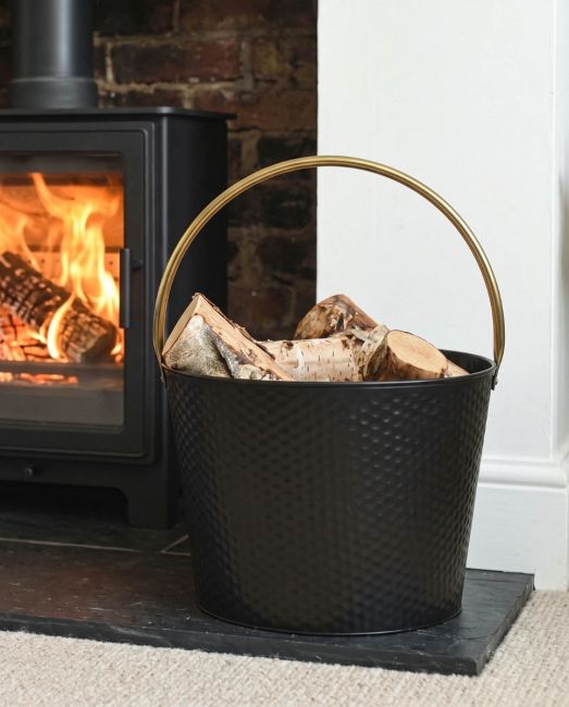 Black & Gold Dimpled Steel Log Basket