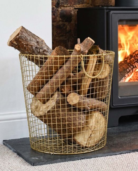 Brass Plated Wire Log Basket in Situ Brass Plated Wire Log Basket in Situ