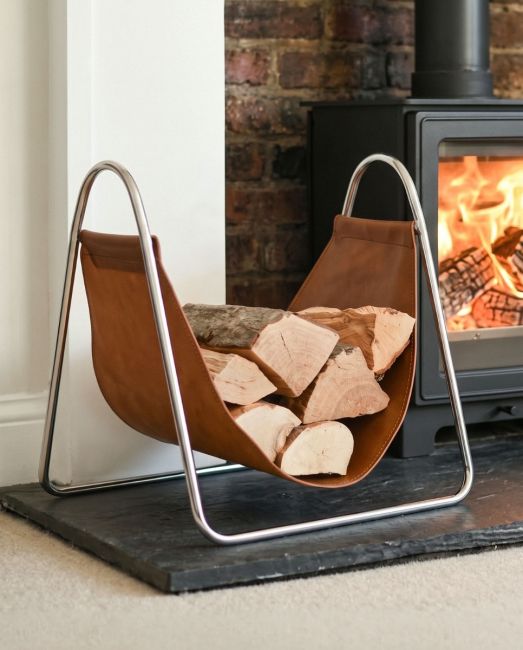 Contemporary Steel "Cradle" Design Log Holder Contemporary Steel "Cradle" Design Log Holder